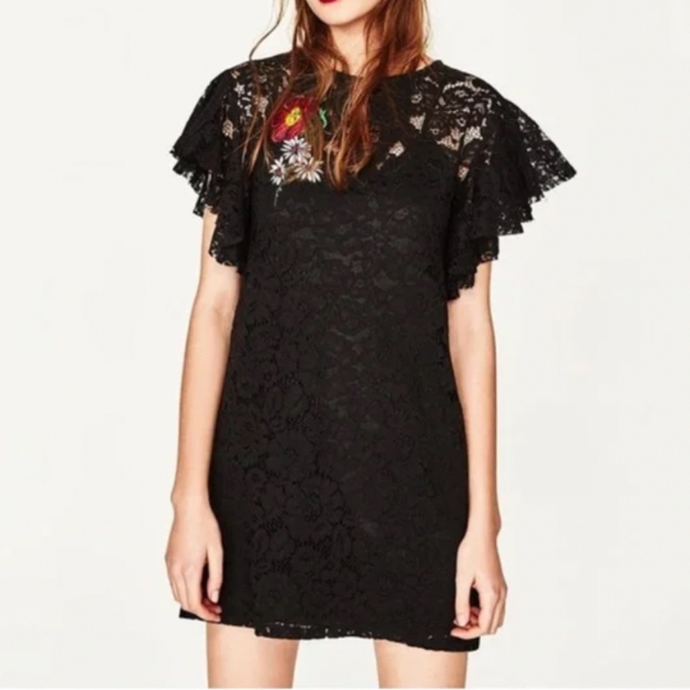 ZARA Trafaluc Black Lace Dress - Women’s Medium